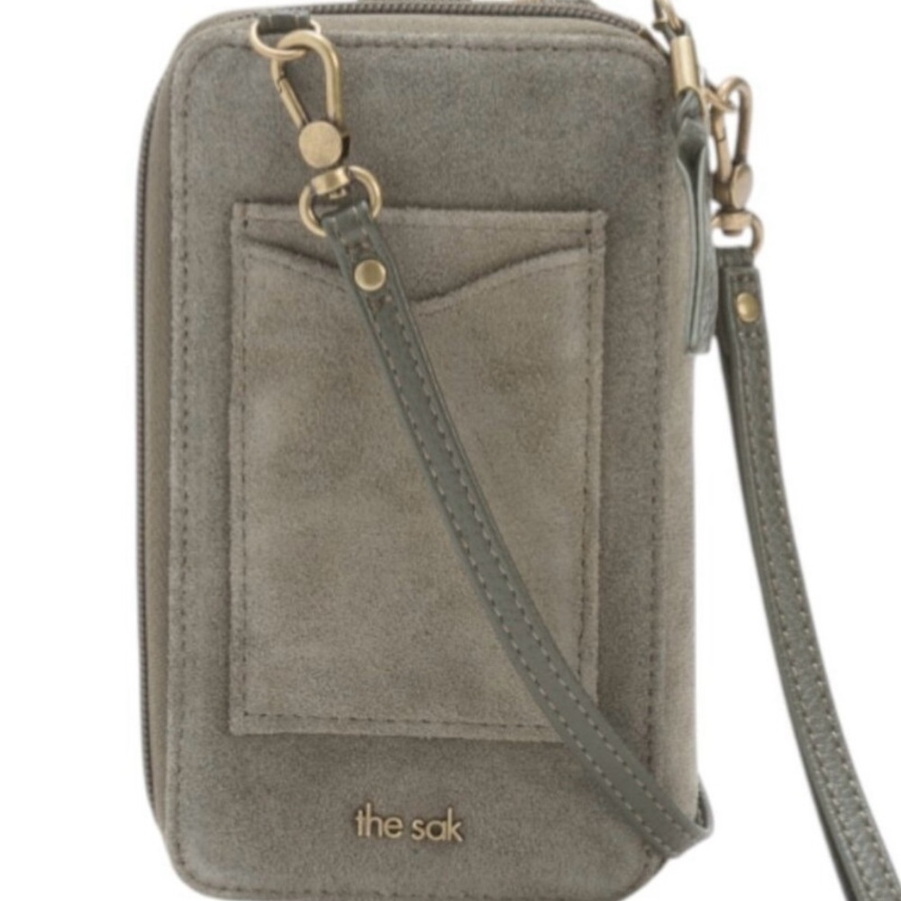 NWT! The Sak Gray/Moss Suede Smartphone Crossbody/Wristlet